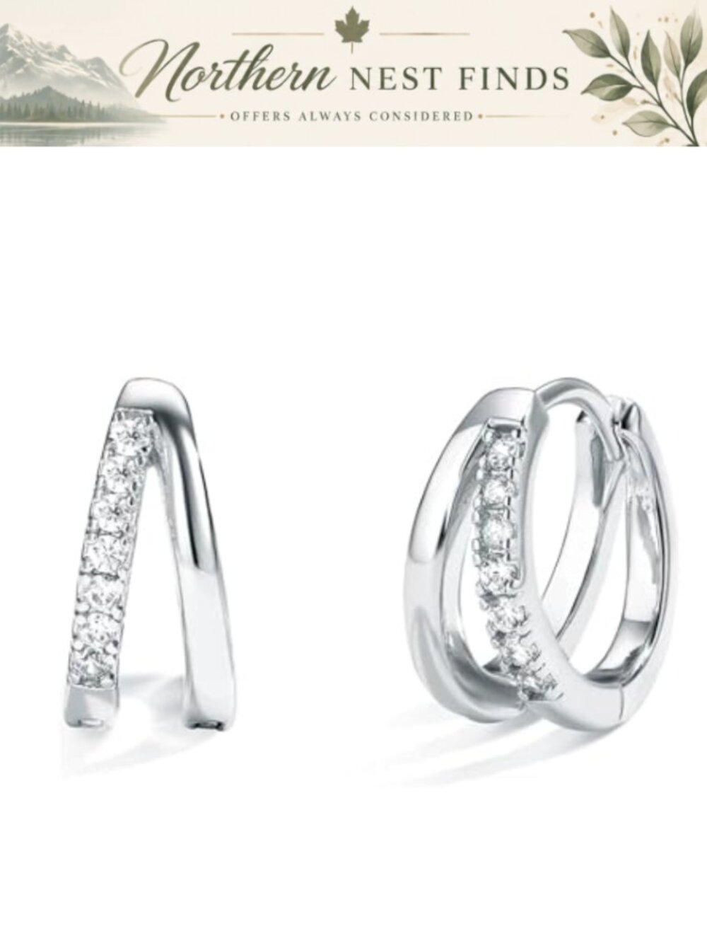 925 Sterling Silver Stackable Earrings Set Double Huggie Hoops CZ Studs